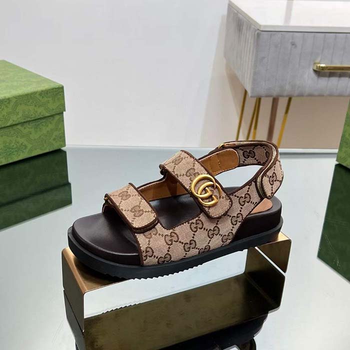 G*u*i women’s double g sandal beige ebony original gg canvas rubber flat