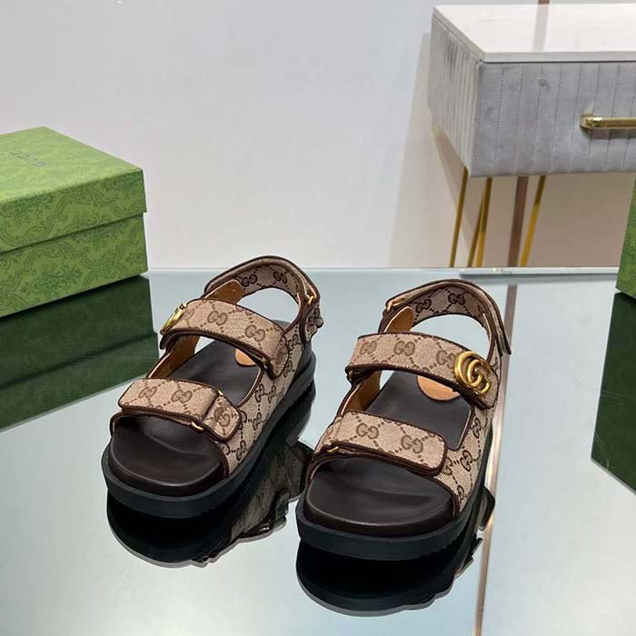 G*u*i women’s double g sandal beige ebony original gg canvas rubber flat