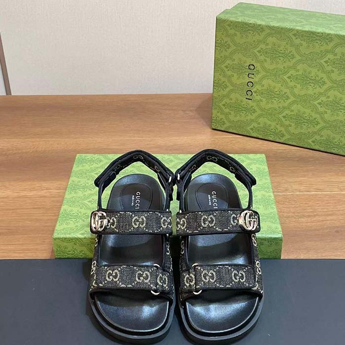 G*u*i women’s sandal double g black grey gg denim rubber flat