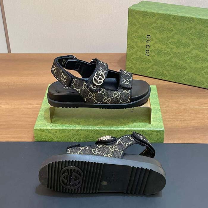 G*u*i women’s sandal double g black grey gg denim rubber flat