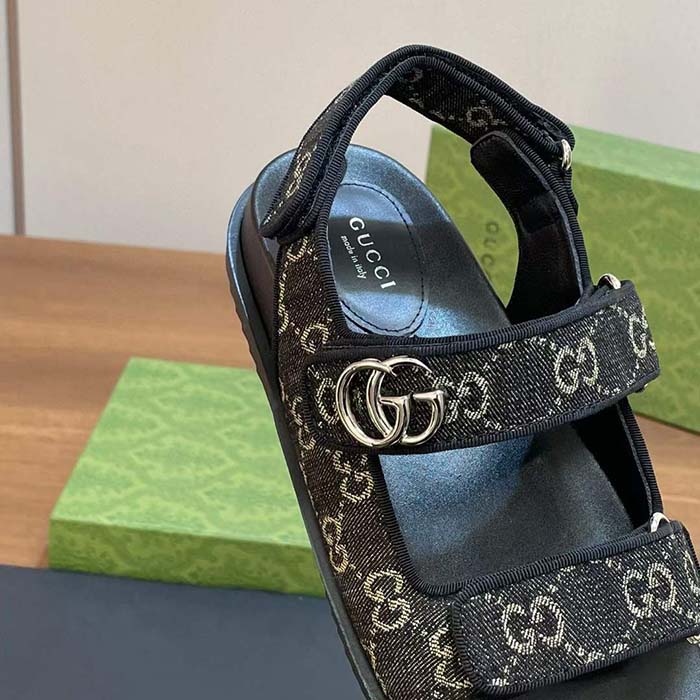 G*u*i women’s sandal double g black grey gg denim rubber flat