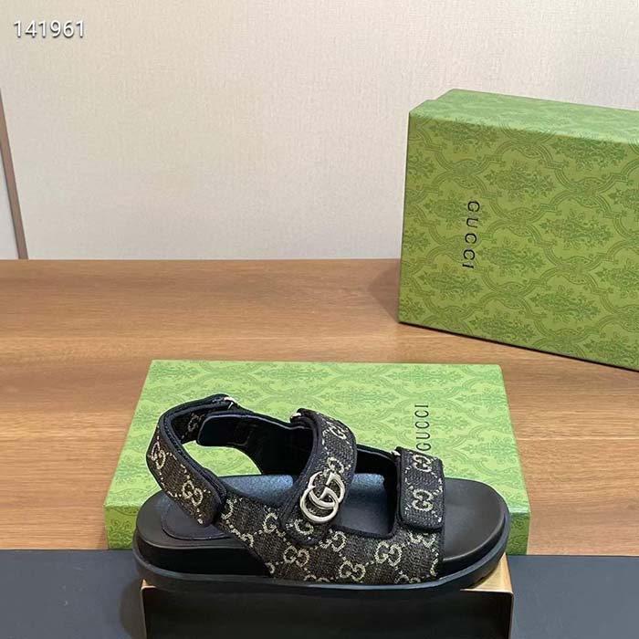 G*u*i women’s sandal double g black grey gg denim rubber flat