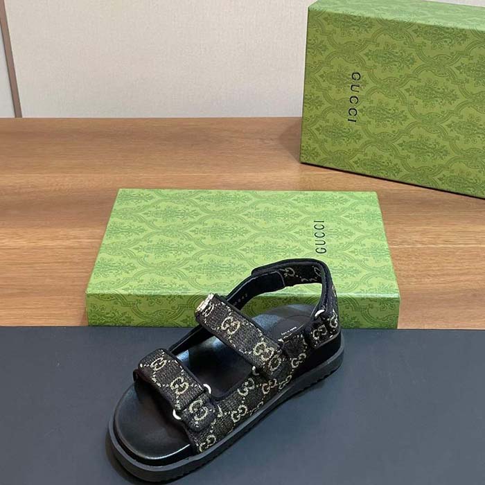G*u*i women’s sandal double g black grey gg denim rubber flat