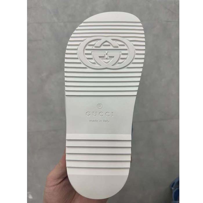 G*u*i women’s sandal double g blue gg denim rubber flat