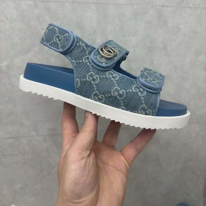 G*u*i women’s sandal double g blue gg denim rubber flat