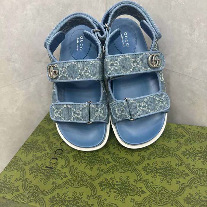 G*u*i women’s sandal double g blue gg denim rubber flat