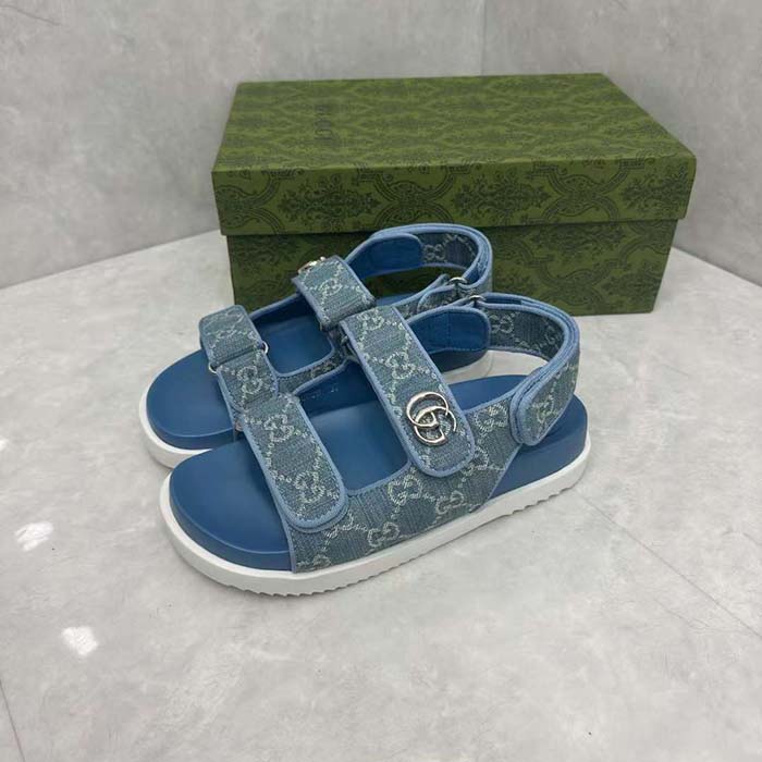 G*u*i women’s sandal double g blue gg denim rubber flat