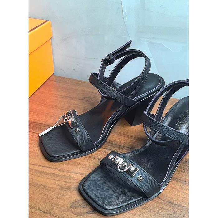 Hermes Women Ivresse 65 Sandal Black Leather 6.6 CM Heel