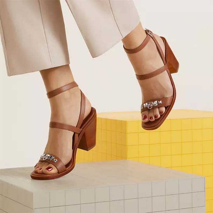 Hermes Women Ivresse 65 Sandal Brown Leather 6.6 CM Heel