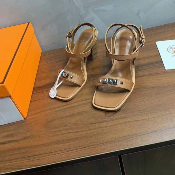 Hermes Women Ivresse 65 Sandal Brown Leather 6.6 CM Heel