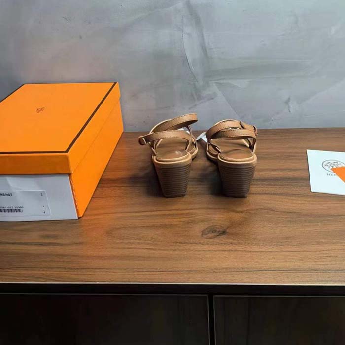 Hermes Women Ivresse 65 Sandal Brown Leather 6.6 CM Heel