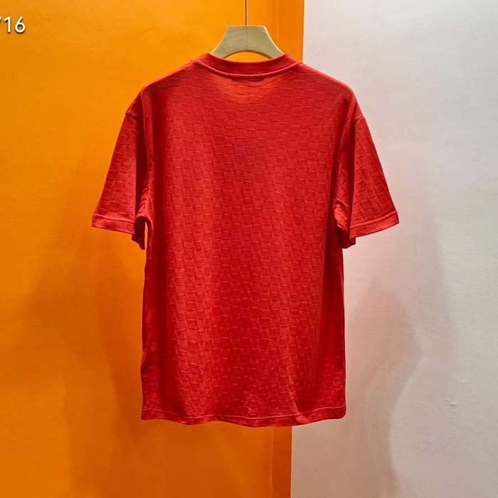 Louis Vuitton Men Cotton Pique T-Shirt Embroidered LV Patch Red Regular Fit 1AFJEC