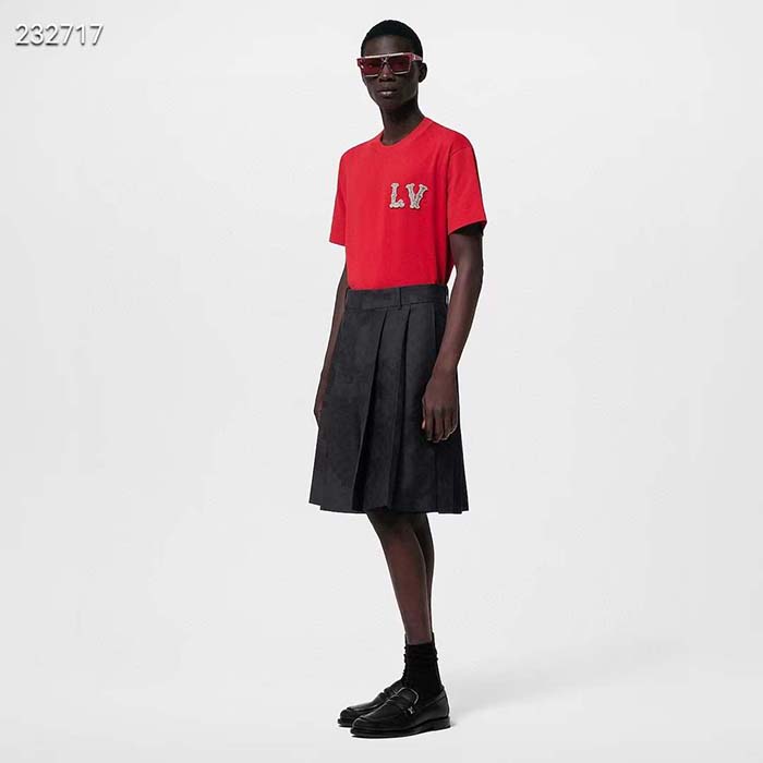 Louis Vuitton Men Cotton Pique T-Shirt Embroidered LV Patch Red Regular Fit 1AFJEC