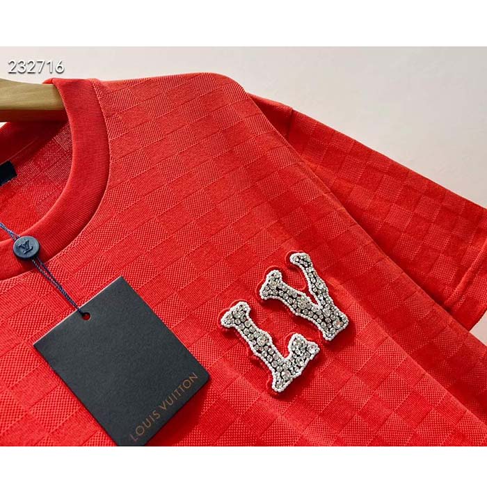 Louis Vuitton Men Cotton Pique T-Shirt Embroidered LV Patch Red Regular Fit 1AFJEC
