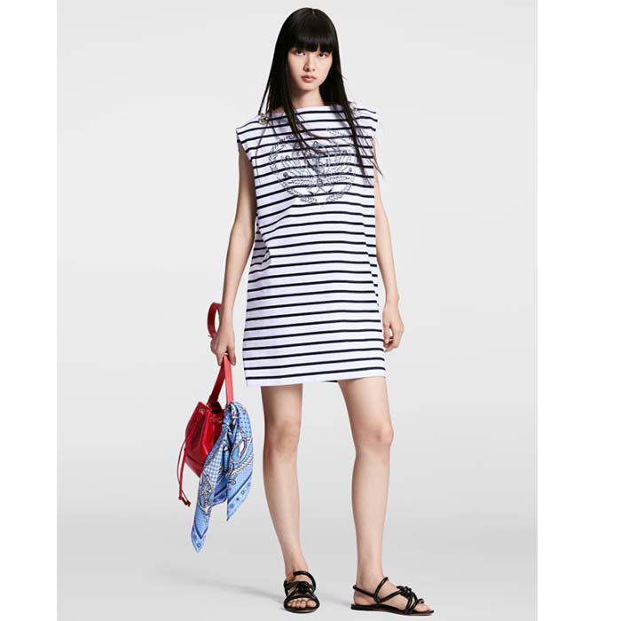 Louis Vuitton LV Women Striped Anchor T-Shirt Dress Cotton Deep Blue 1AFLMD