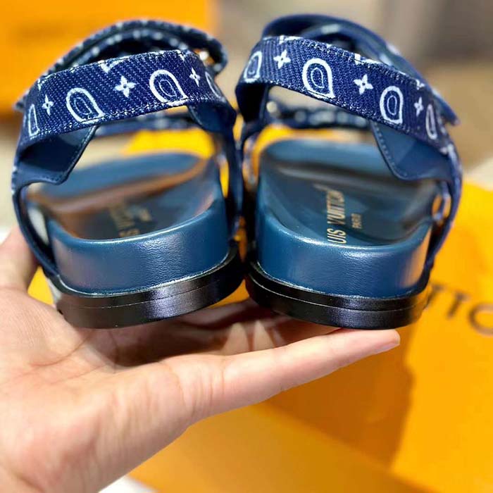 Louis Vuitton LV Women Sunset Flat Comfort Sandal Navy Blue Nylon 1ACTWB