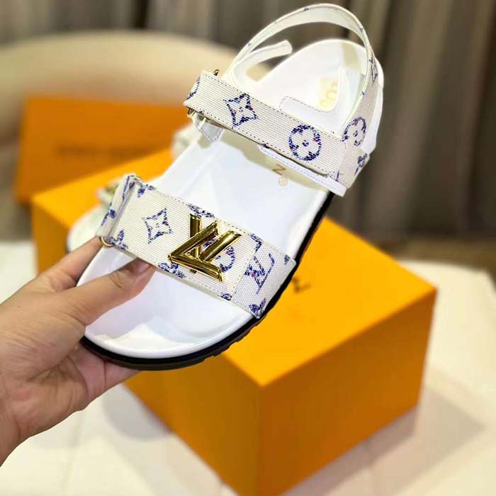 Louis Vuitton LV Women Sunset Flat Comfort Sandal White Tweed 1ACSH5