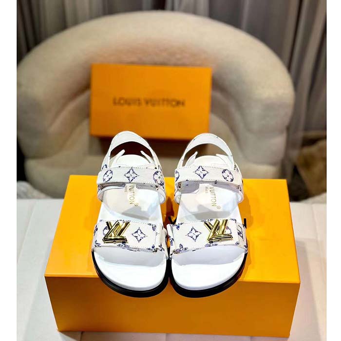 Louis Vuitton LV Women Sunset Flat Comfort Sandal White Tweed 1ACSH5