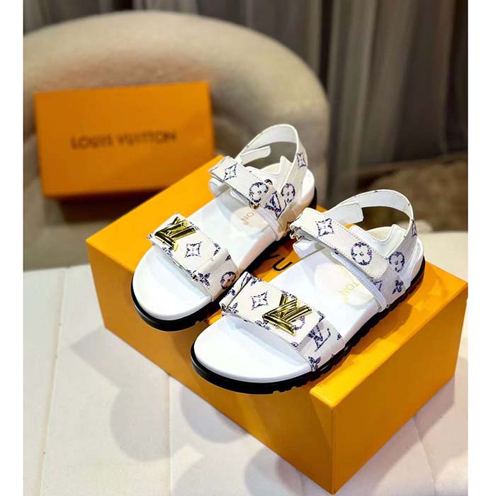 Louis Vuitton LV Women Sunset Flat Comfort Sandal White Tweed 1ACSH5