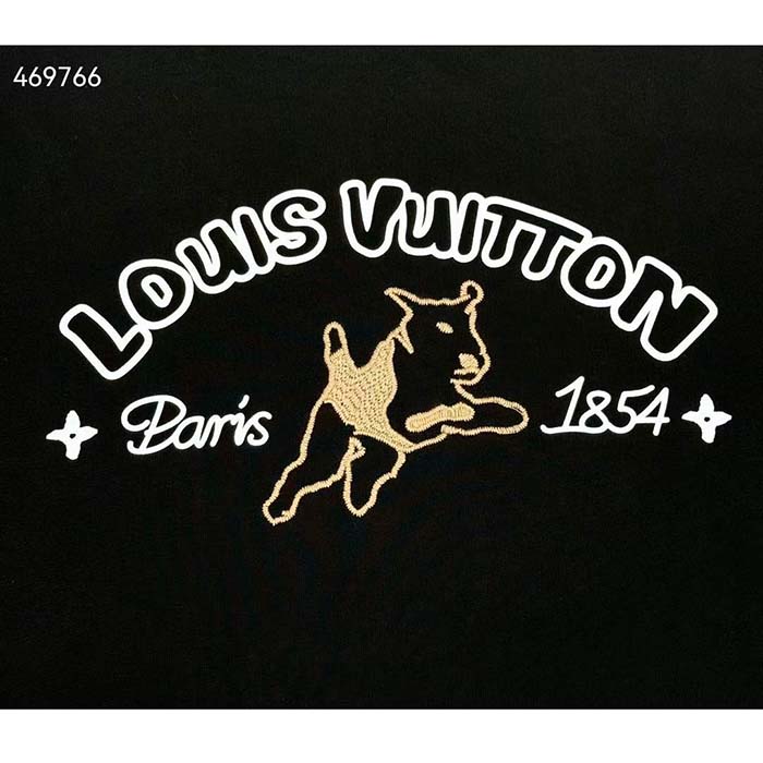 Louis Vuitton Women LV Embroidered Cotton T-Shirt Regular Fit Black 1AFQ67