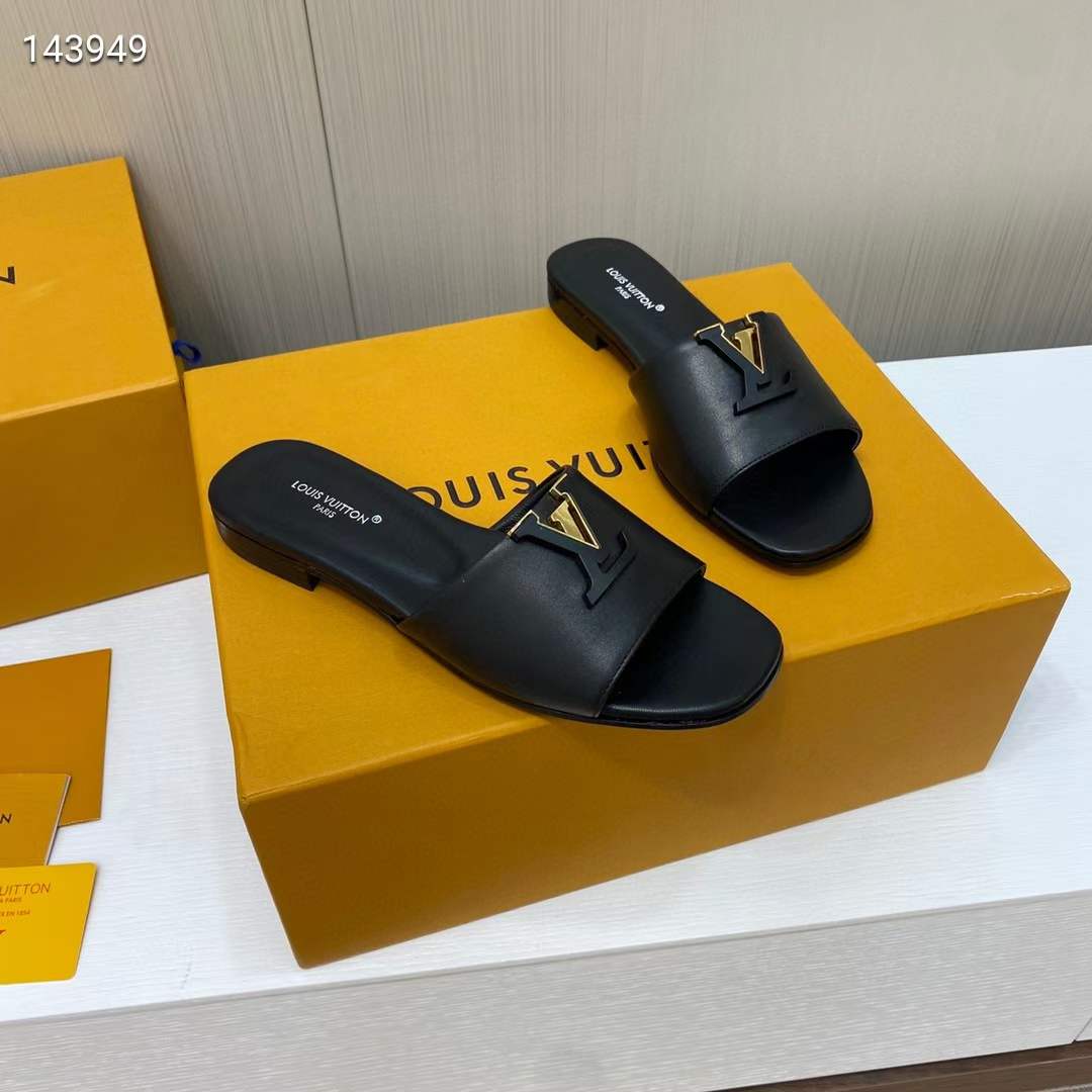 Louis Vuitton Unisex Capri Flat Mule Black Calf Leather LV Initials 1ACTME