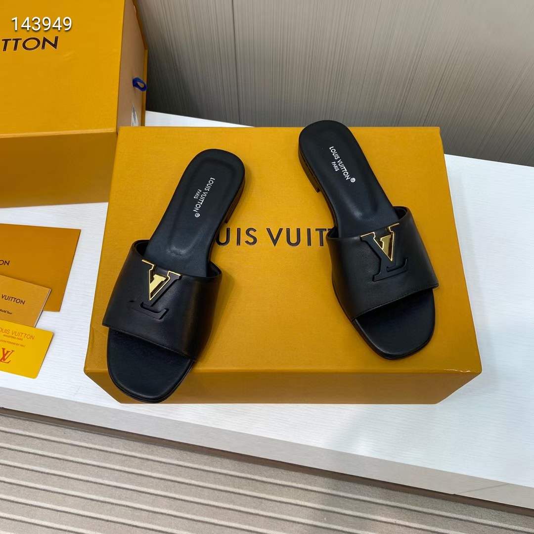 Louis Vuitton Unisex Capri Flat Mule Black Calf Leather LV Initials 1ACTME