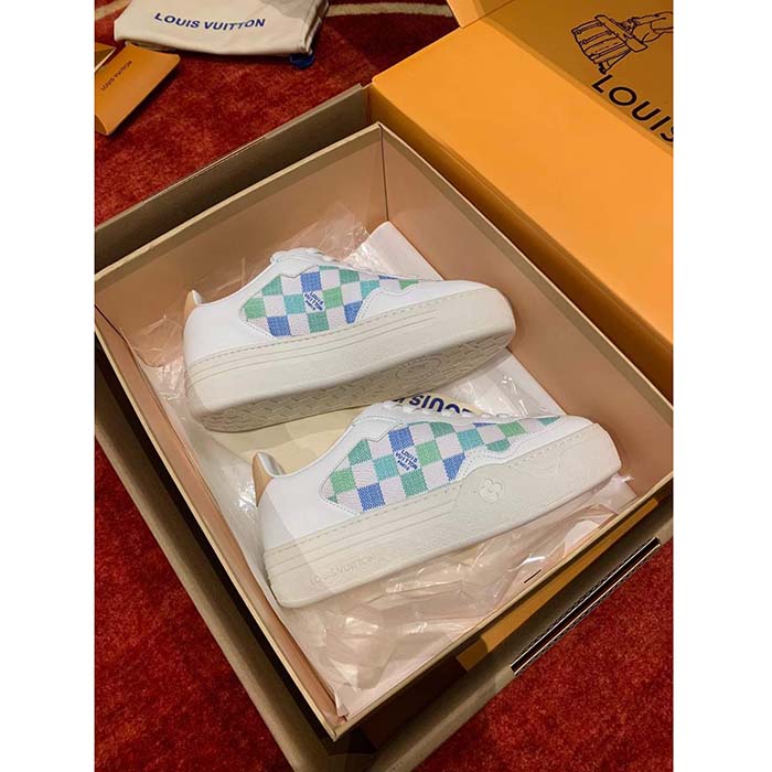 Louis Vuitton Unisex LV Groovy Sneaker Blue Patent Damier Canvas Elevated Rubber 1ACUFH