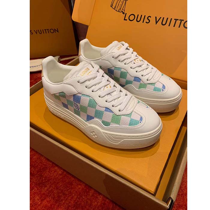 Louis Vuitton Unisex LV Groovy Sneaker Blue Patent Damier Canvas Elevated Rubber 1ACUFH