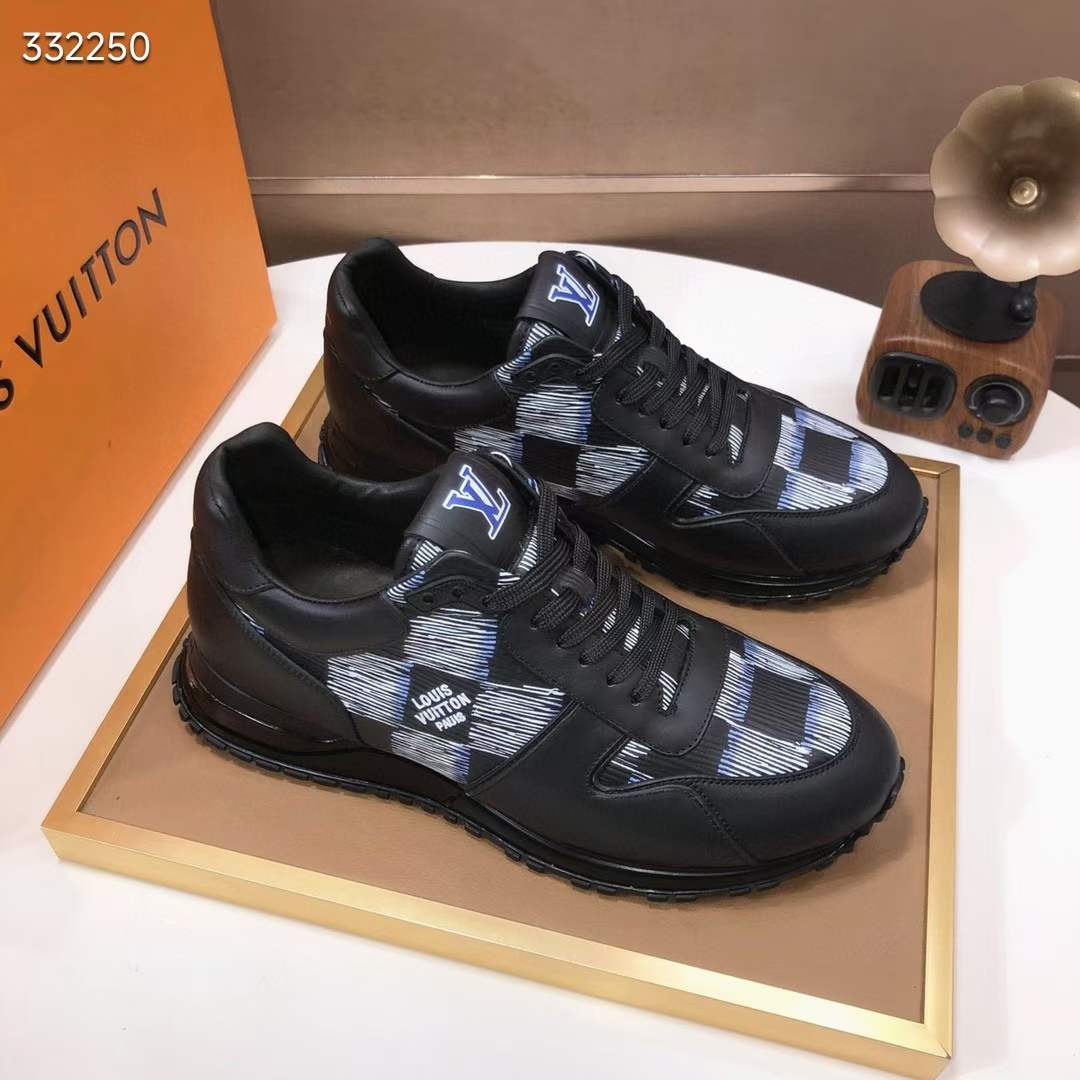 Louis Vuitton Unisex LV Run Away Sneaker Black Damier Calf Leather Rubber 1ACGAL
