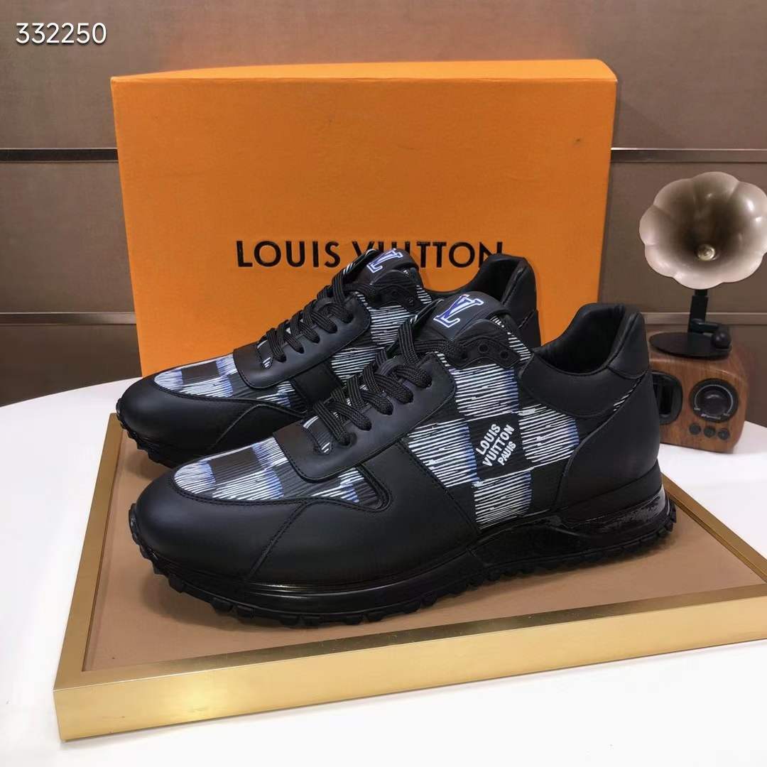 Louis Vuitton Unisex LV Run Away Sneaker Black Damier Calf Leather Rubber 1ACGAL