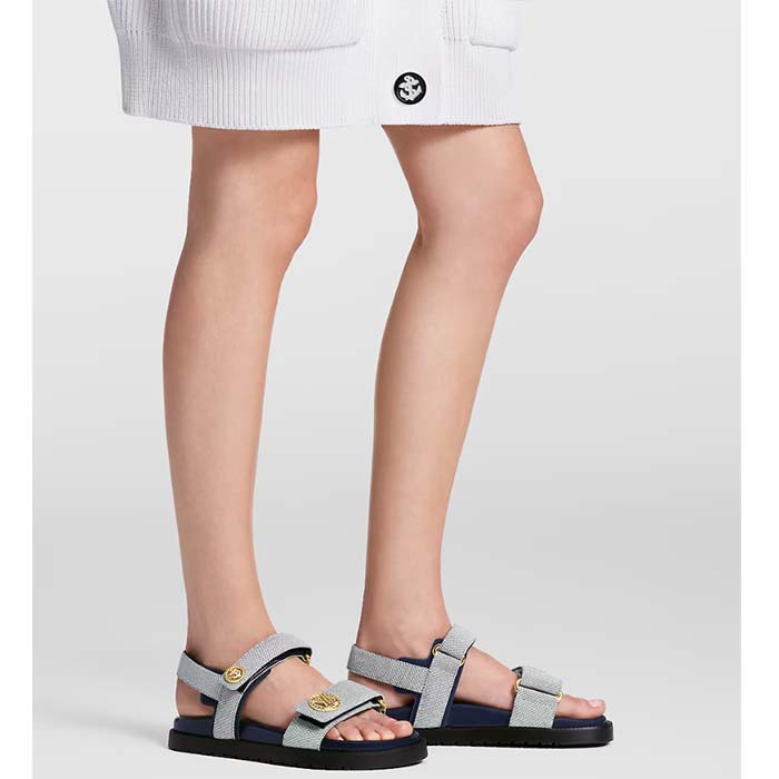 Louis Vuitton Unisex LV Sunset Flat Comfort Sandal Navy Blue White Textile