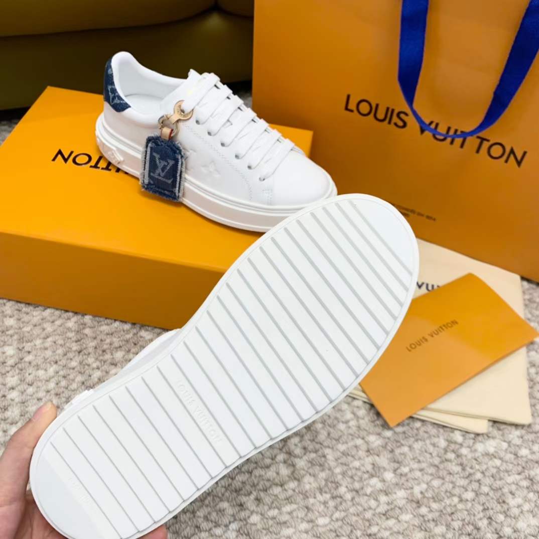Louis Vuitton Unisex LV Time Out Sneaker Blue Calf Leather Monogram Denim 1ACHUD