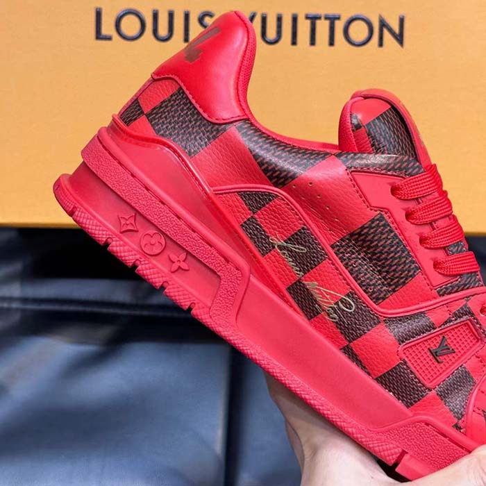 Louis Vuitton Unisex LV Trainer Sneaker Red Damier Calf Leather 1ACN44