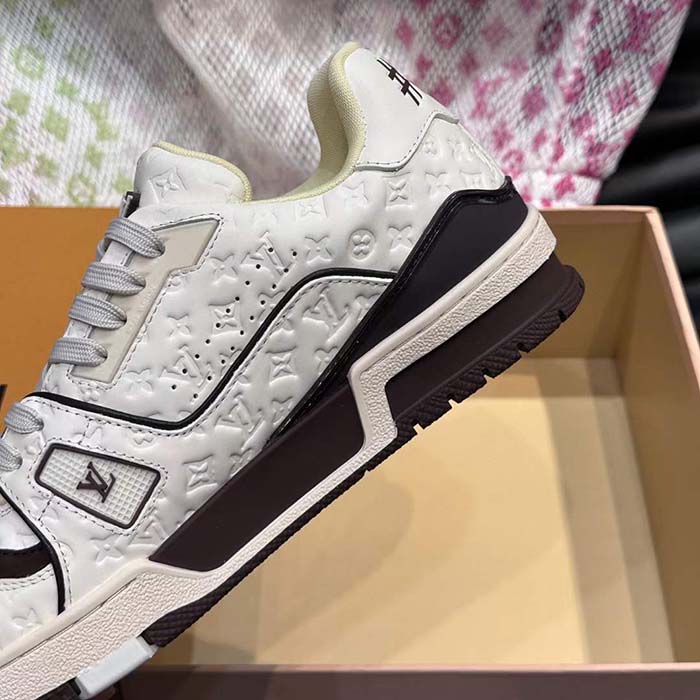 Louis Vuitton Unisex LV Trainer Sneaker White Monogram-Embossed Calf Leather 1ACR5K