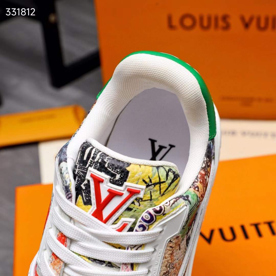 Louis Vuitton Unisex LV Trainer Sneaker White Printed Canvas Rubber 1AB9XC