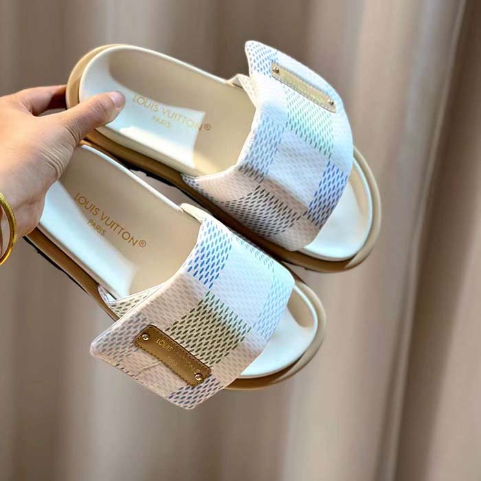 Louis Vuitton Unisex Pool Pillow Flat Comfort Mule Light Blue Nylon 1ACTWN