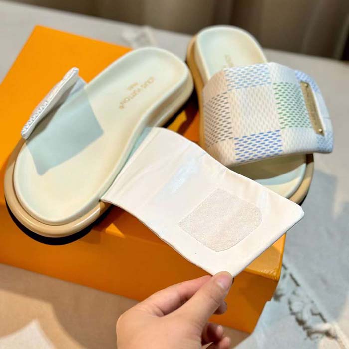 Louis Vuitton Unisex Pool Pillow Flat Comfort Mule Light Blue Nylon 1ACTWN