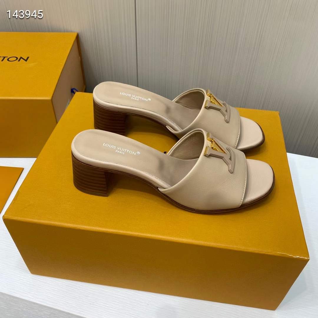 Louis Vuitton Women Capri Mule Galet Gray Calf Leather LV Initials 4.5 CM Heel 1ACU3P