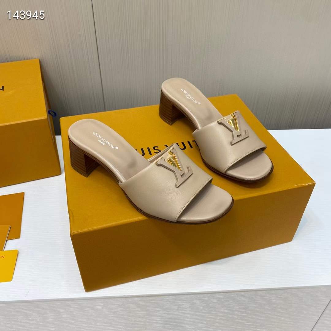 Louis Vuitton Women Capri Mule Galet Gray Calf Leather LV Initials 4.5 CM Heel 1ACU3P