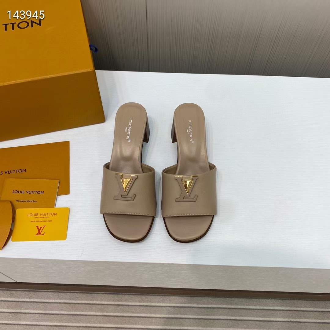 Louis Vuitton Women Capri Mule Galet Gray Calf Leather LV Initials 4.5 CM Heel 1ACU3P