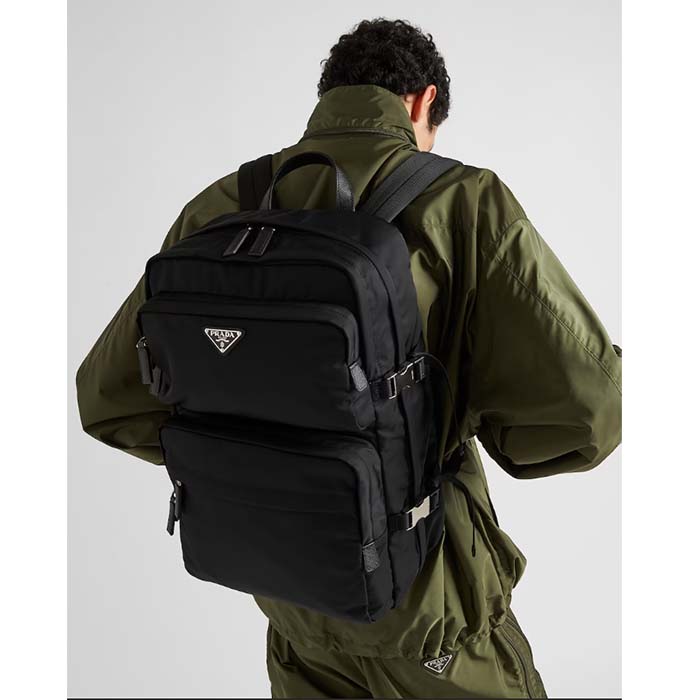 Prada Unisex Re-Nylon Saffiano Leather Backpack Black Fabric Zipper