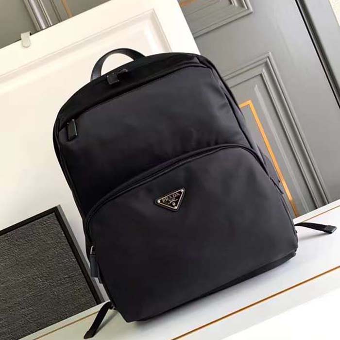 Prada Unisex Re-Nylon Saffiano Leather Backpack Black Fabric Zipper Closure