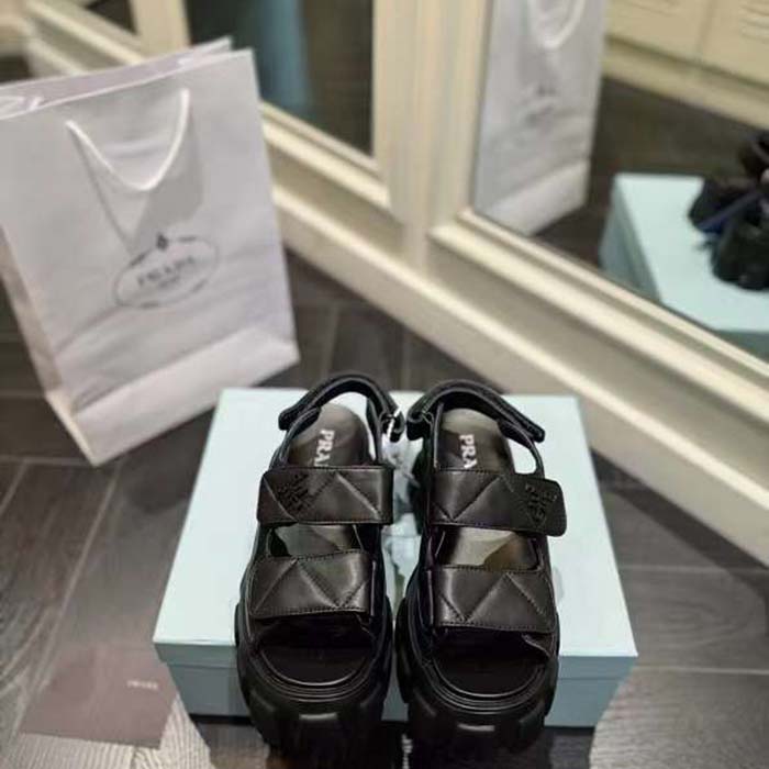 Prada Women Monolith Nappa Leather Sandals Black Upper Padding Stitching