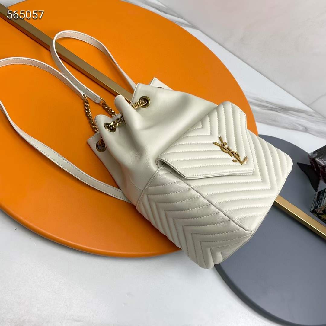Saint Laurent YSL Women Joe Backpack Lambskin White Leather