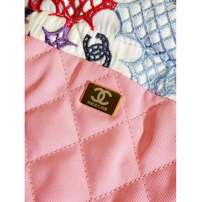 Chanel Women CC 22 Mini Handbag Lace Patchwork Gold-Tone Metal Multicolor