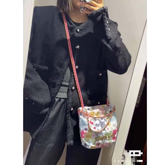 Chanel Women CC 22 Mini Handbag Lace Patchwork Gold-Tone Metal Multicolor