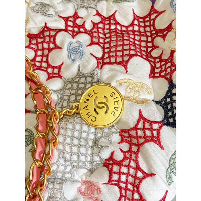Chanel Women CC 22 Small Handbag Lace Patchwork Gold-Tone Metal Multicolor