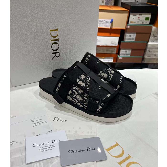 Dior CD Unisex Dior Alpha Sandal Beige Black Dior Oblique Jacquard