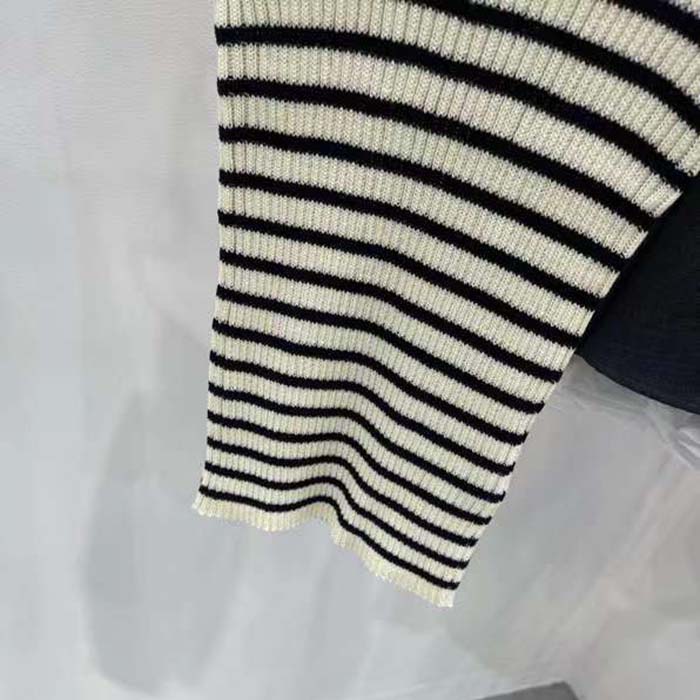 Dior CD Women Dioriviera Short-Sleeved Sweater White Navy Blue Cotton Ribbed Knit