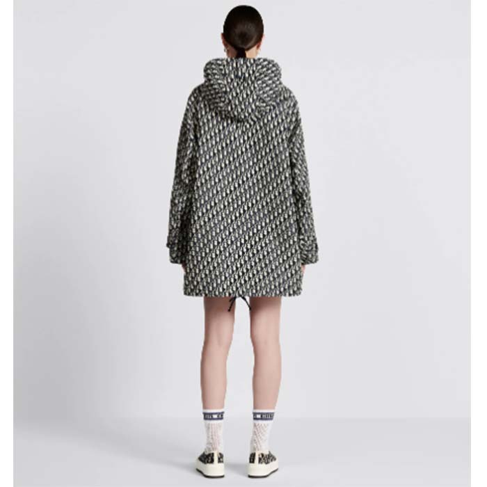 Dior CD Women Hooded Anorak Blue Ecru Technical Taffeta Jacquard Dior Oblique